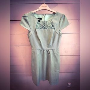 Sweet Capped Sleeve Mint Dress with Unique Neckline, Vintage-Style